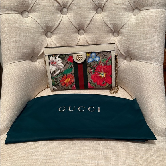 Gucci Floral Clutch with Gold Chain - Picture 1 of 8